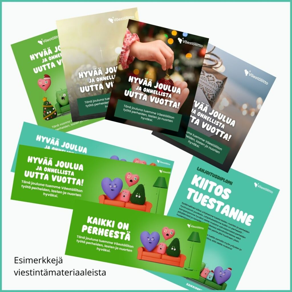 Kollaasi viestintämateriaaleista.